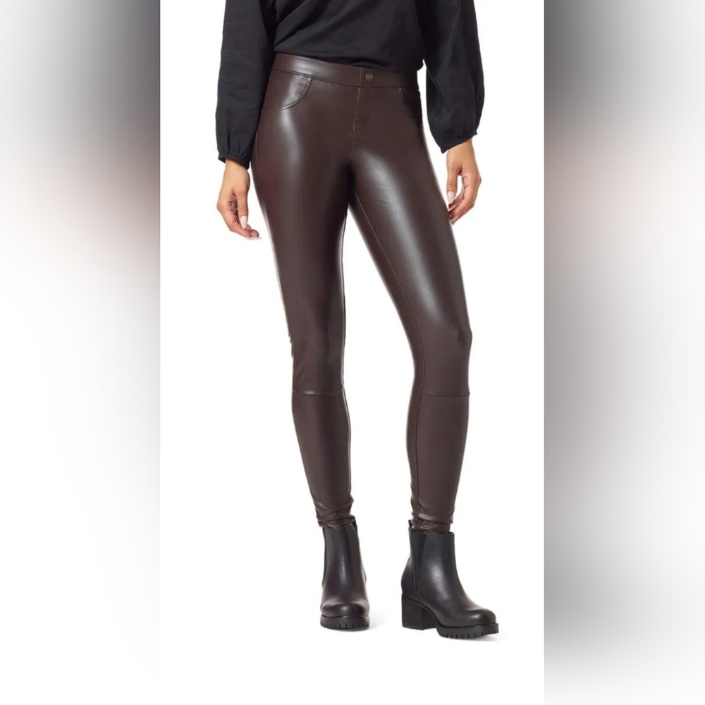 HUE large leatherette espresso brown leggings 29" inseam women's